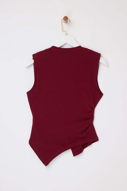 Bordo Fitted/Vucuda Oturan Kolsuz Pamuklu Esnek Orme Bluz TWOSS26BZ00081