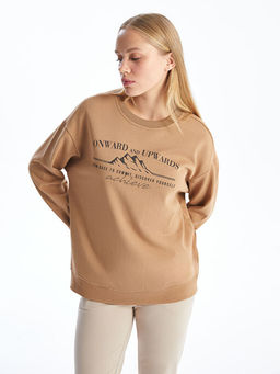 Bisiklet Yaka Bask?l? Oversize Kad?n Sweatshirt