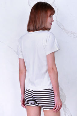 Арт. 3372 Пижама с шортами 42-52 (6 шт) Цвет:верх-белый, низ-белый, коричневый - Калинка фото 3