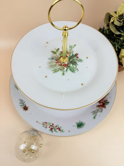 Блюдо 2-х ярусное для торта 27/19см круглое Новогоднее чудо 14354,,