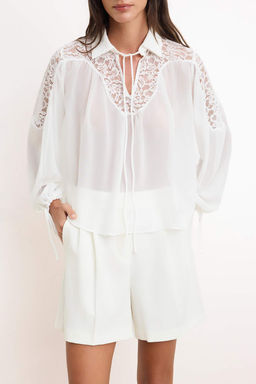 Beyaz Gupur Detayl? Sifon Transparan Dokuma Bluz TWOSS26BZ00213 - Trendyolmilla фото 3