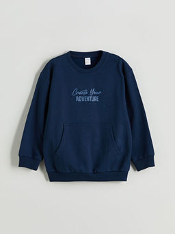 Bisiklet Yaka Bask?l? Erkek ?ocuk Sweatshirt