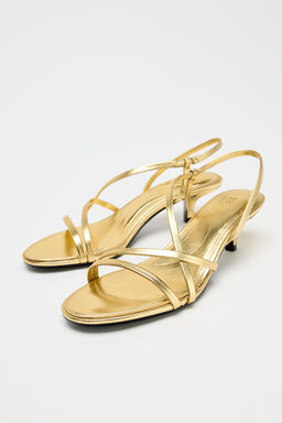 LEATHER KITTEN HEEL SANDALS - Zara фото 16
