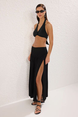 Siyah Dokuma Gipeli Maxi Plaj Etek TBESS25ET00012