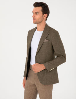 Haki Slim Fit %100 Keten Ceket - Cacharel фото 3