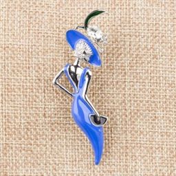 Брошь "Девушка в синем платье" Эмаль