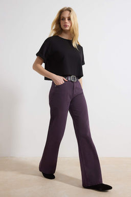 Mor Y?kama Efektli Yuksek Bel %100 Pamuk Uzun Boy Wide Leg Jeans TWOSS26JE00047 - Trendyolmilla фото 4