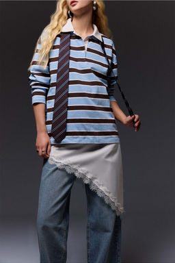 %100 Pamuk Loose F_t Polo Yaka Sweatshirt - Defacto фото 4