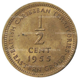 Монета 1/2 цента 1955 года Британские Восточные Карибы
