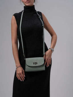 Сумка кожаная на плечо Deboro 31033 серо-зеленый