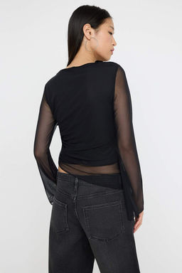 Teen Duz Kay?k Yaka Asimetrik Detayl? Vucuda Oturan Esnek Orme Tul Bluz TWOAW26BZ00128