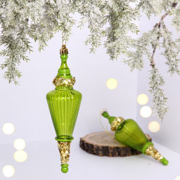 Елочные игрушки "Сияющий кристалл" 5,2*5,2*19 см (набор 2 шт), Зеленый