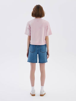 CONTE Комбинированная футболка из футера c вставками в рубчик LD 2573 crystal pink