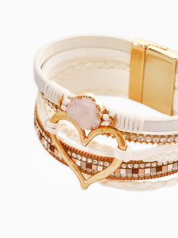 Браслет на магните "Стиль Бохо" сердце с камнем, цвет белый в золоте, L=20см