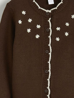 Bisiklet Yaka ?i?ek Nak??l? K?z ?ocuk Triko H?rka