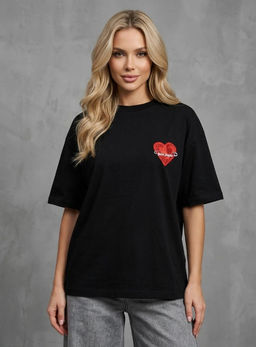 K13678 Футболка с вышивкой OVER SIZE (хлопок) ЧЕРНЫЙ