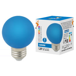 LED-G60-3W/BLUE/E27/FR/С Лампа декоративная светодиодная. Форма "шар", матовая. Цвет синий. Картон. ТМ Volpe.
