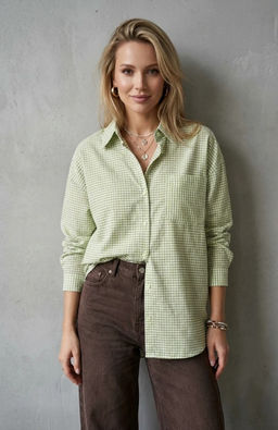 K13471 Рубашка OVER SIZE ЗЕЛЕНЫЙ