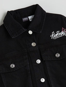 Kuromi Bask?l? K?z ?ocuk Jean Ceket