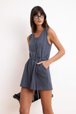 Antrasit Wide Leg Havuz Yaka Kolsuz Genis Paca K?sa / Mini Pike Orme Tulum TWOSS26TU00012