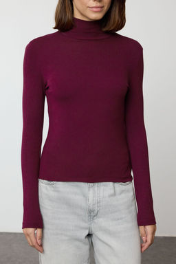 Bordo Premium Yumusak Kumasl? Bal?kc? Yaka Fitted/Vucuda Oturan Esnek Orme Bluz TWOAW24BZ00119