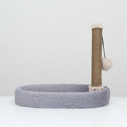 Лежанка с когеточкой Пижон, овальная, 55 х 36 х 47см, пушистый мех, джут, серая  фото 2