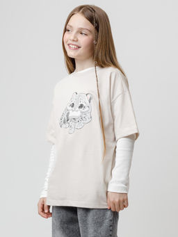 КР 302871/бежевый 4002 к623 фуфайка (футболка) для дев