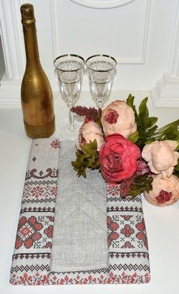 Столовый набор Вышиванка-сер.:скатерть 150*180 см.+6 салф. рогожка