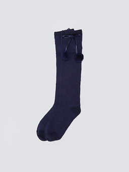 Kendinden Desenli K?z ?ocuk Diz Alt? ?orap