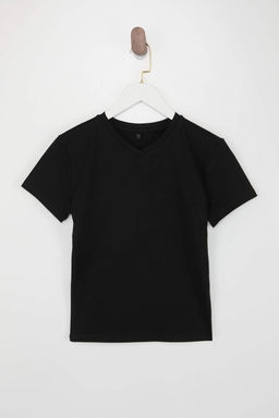 Siyah Fitted/Vucuda Oturan V Yaka K?sa Kollu Crop Pamuklu Esnek Orme T-Shirt TWOSS26TS00069 - Trendyolmilla фото 5