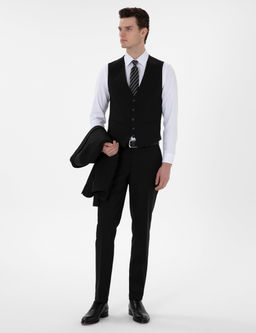 Siyah Extra Slim Fit Yelekli Tak_m Elbise