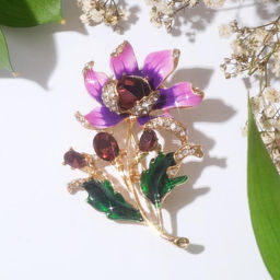 Брошь «Цветок полевой», разноцветная в золоте