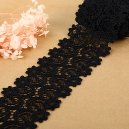 Кружево гипюровое, 65±5 мм, 6.8±0.5 м, чёрное