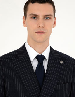Lacivert Ex. Slim Fit _izgili Kruvaze Y_n Kar___ml_ Tak_m Elbise