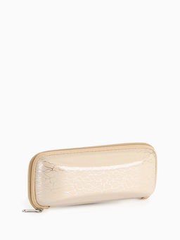 Футляр для очков на молнии, с серебристым принтом, размер 16×6×7 см, бежевый