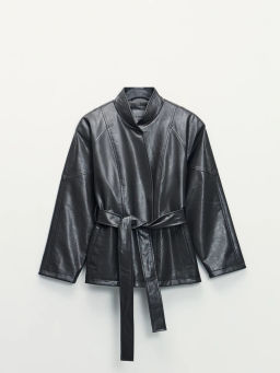 Куртка с поясом из искусственной кожи / Zarina  фото 2