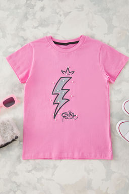 Sar? K?z Cocuk %100 Pamuk Gunes Bask?l? Regular/Normal Kal?p K?sa Kol Orme T-Shirt TKDSS25TS00045 - Trendyolmilla фото 3