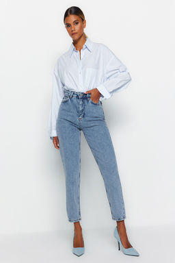 Siyah Yuksek Bel Mom Jeans TWOSS23JE00067 - Trendyolmilla фото 12