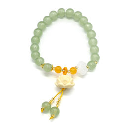 Браслет с подвеской Лотос шарик 8мм цв.зеленый, 17см