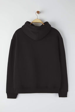 Siyah Biber Nak?sl? Oversize/Genis Kesim Ici Polarl? Kapusonlu Sweatshirt TMNAW25SW00016