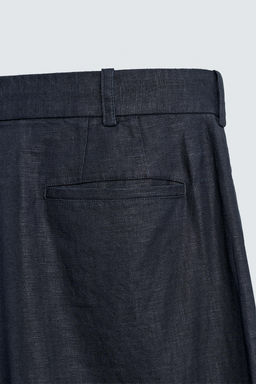 PANTAL?N WIDE FIT PLIEGUES 100% C??AMO / Marino oscuro - Zara фото 9
