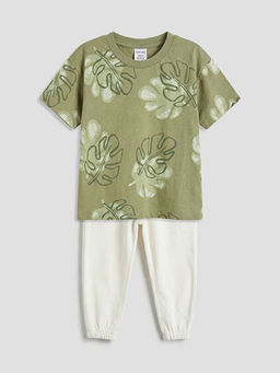 Yaprak Bask?l? Erkek Bebek Ti??rt ve Pantolon