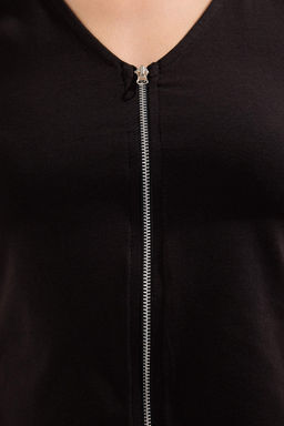 Siyah Cift Tarafl? fermuarl? Fitted Kolsuz Esnek Orme Bluz TWOSS25BZ00567 - Trendyolmilla фото 3