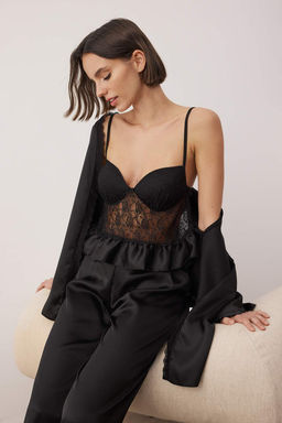 Siyah Duz Saten Dokuma Pijama Tak?m? THMAW26PT00211