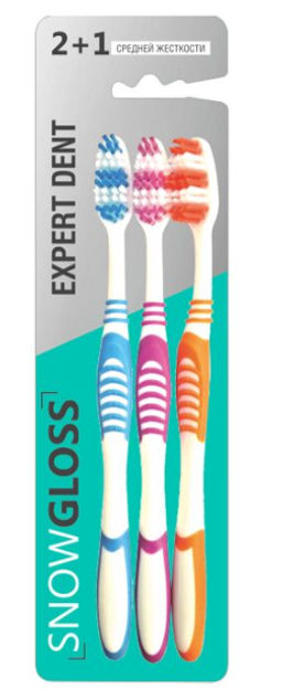 SNOW GLOSS набор зубн.щёток 2+1 Expert dent средней жёсткости