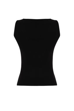 Siyah Dugmeli Fitted/Vucuda Oturan Fitilli Esnek Orme Bluz TWOSS24BZ00306