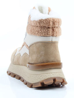 04-WG042-2M BEIGE/WHITE Кроссовки зимние женские (натуральная кожа, натуральная замша, 100% шерсть)