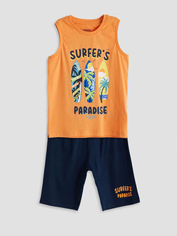 Bask?l? Erkek ?ocuk ?ortlu Pijama Tak?m?