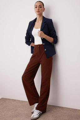 Kahverengi Wide Leg/Genis Paca Dokuma Kumas Pantolon TWOAW22PL0139