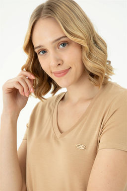 Женская базовая футболка цвета Camel - U.s. polo assn фото 2